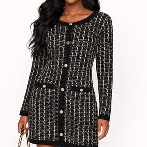 Tahari Black and Gold Buttoned Mini Dress